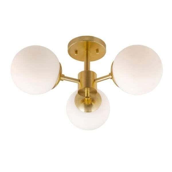 Metal and glass chandelier, 3 bulbs, electrostatic paint - gold