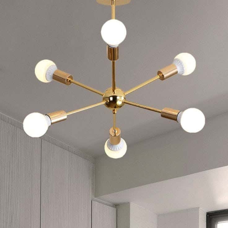 Metal chandelier, 6 bulbs, electrostatic paint - gold