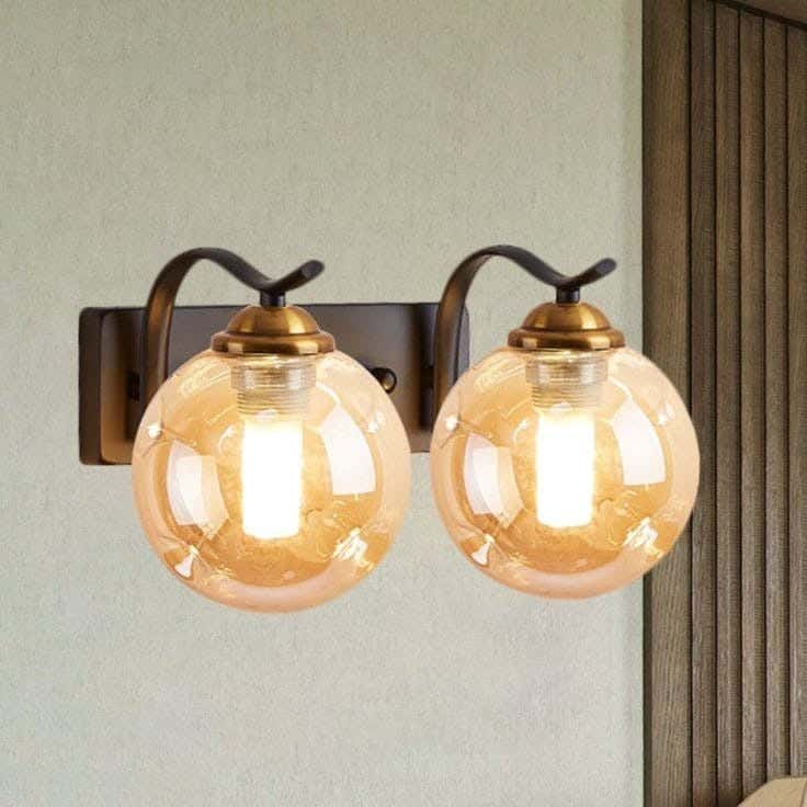 Metal lamp, 2 lights, electrostatic paint - black gold