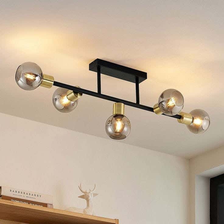 Metal chandelier, 5 bulbs, electrostatic paint - black gold