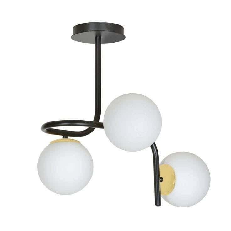 Metal chandelier, 3 bulbs, electrostatic paint - black gold