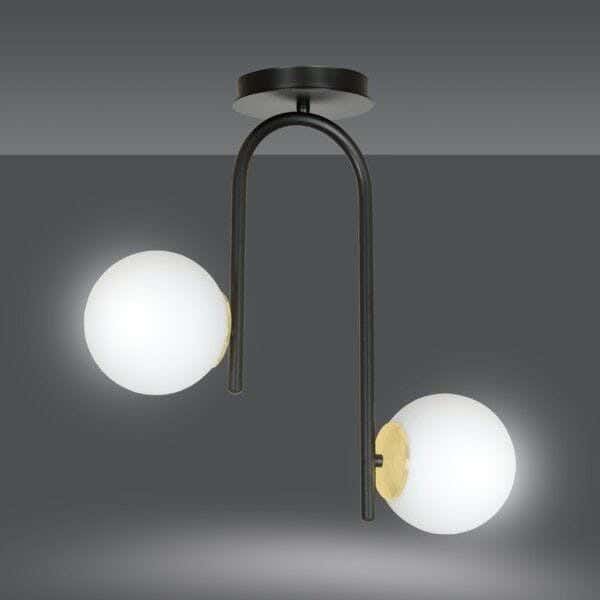 Metal chandelier, 2 bulbs, electrostatic paint - black gold