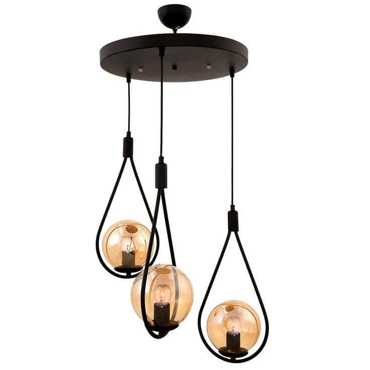 Metal chandelier, 3 bulbs, electrostatic paint - black