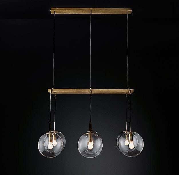 Metal chandelier, 6 bulbs, electrostatic paint - black gold