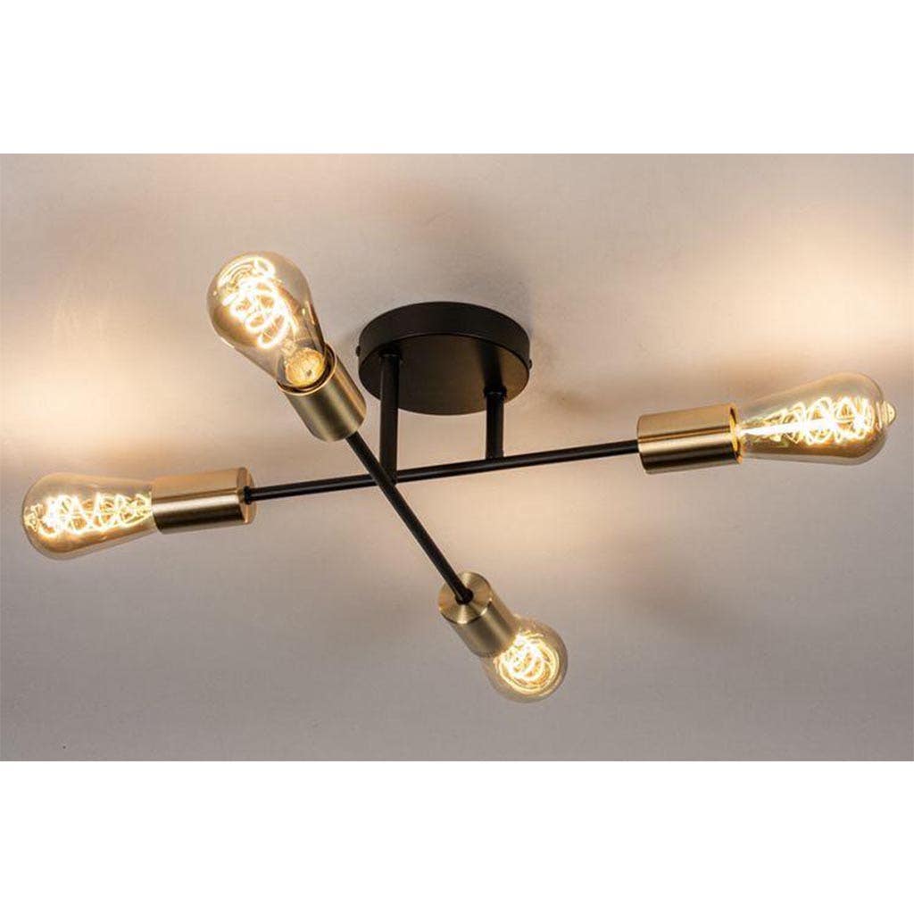 Ceiling Chandelier, 4 Bulbs - Black Gold