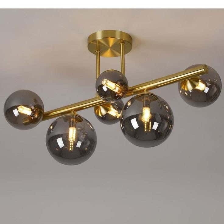 Metal chandelier, 6 bulbs, electrostatic paint - gold