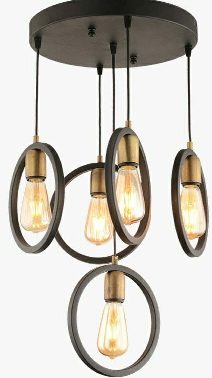 Metal chandelier, 5 bulbs, electrostatic paint - black gold