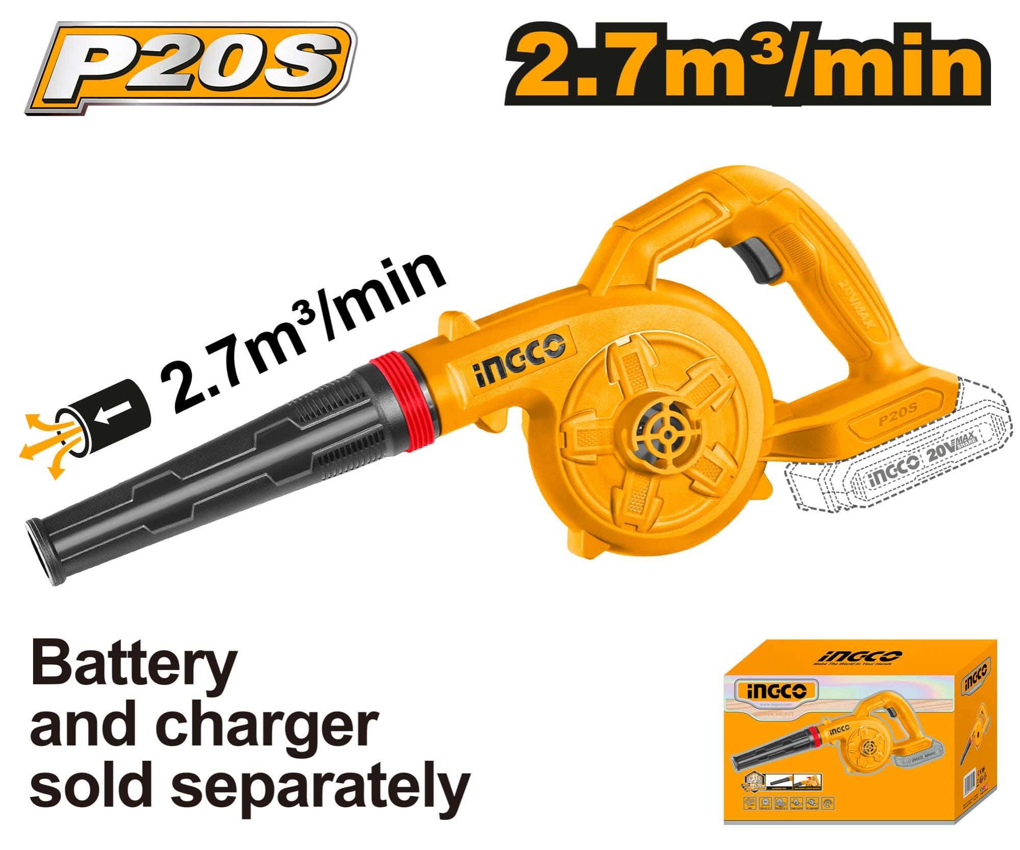 INGCO Blower, 20V, 18000 RPM, CABLI20028 - Black Yellow