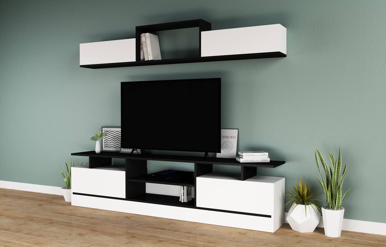 MDF Wood Screen Unit, 200×30×50 cm - Black White