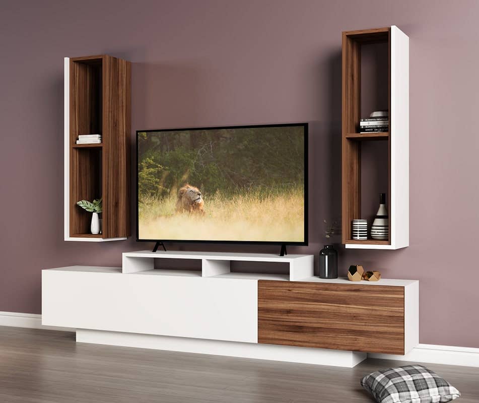 MDF Wood Screen Unit, 200×30×45 cm - Brown White