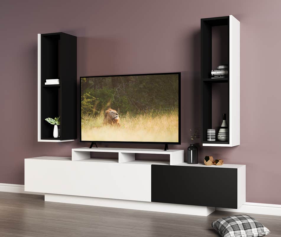 MDF Wood Screen Unit, 200×30×45 cm - Black White