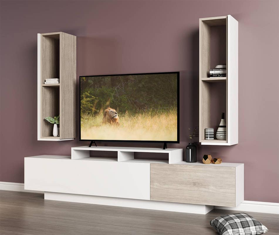 MDF Wood Screen Unit, 200×30×45 cm - Beige White