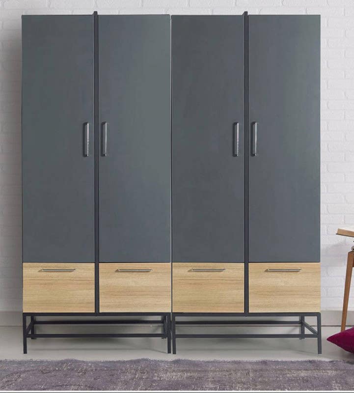 MDF Wood Wardrobe 4 Door, 200x50x200 Cm - Beige Grey