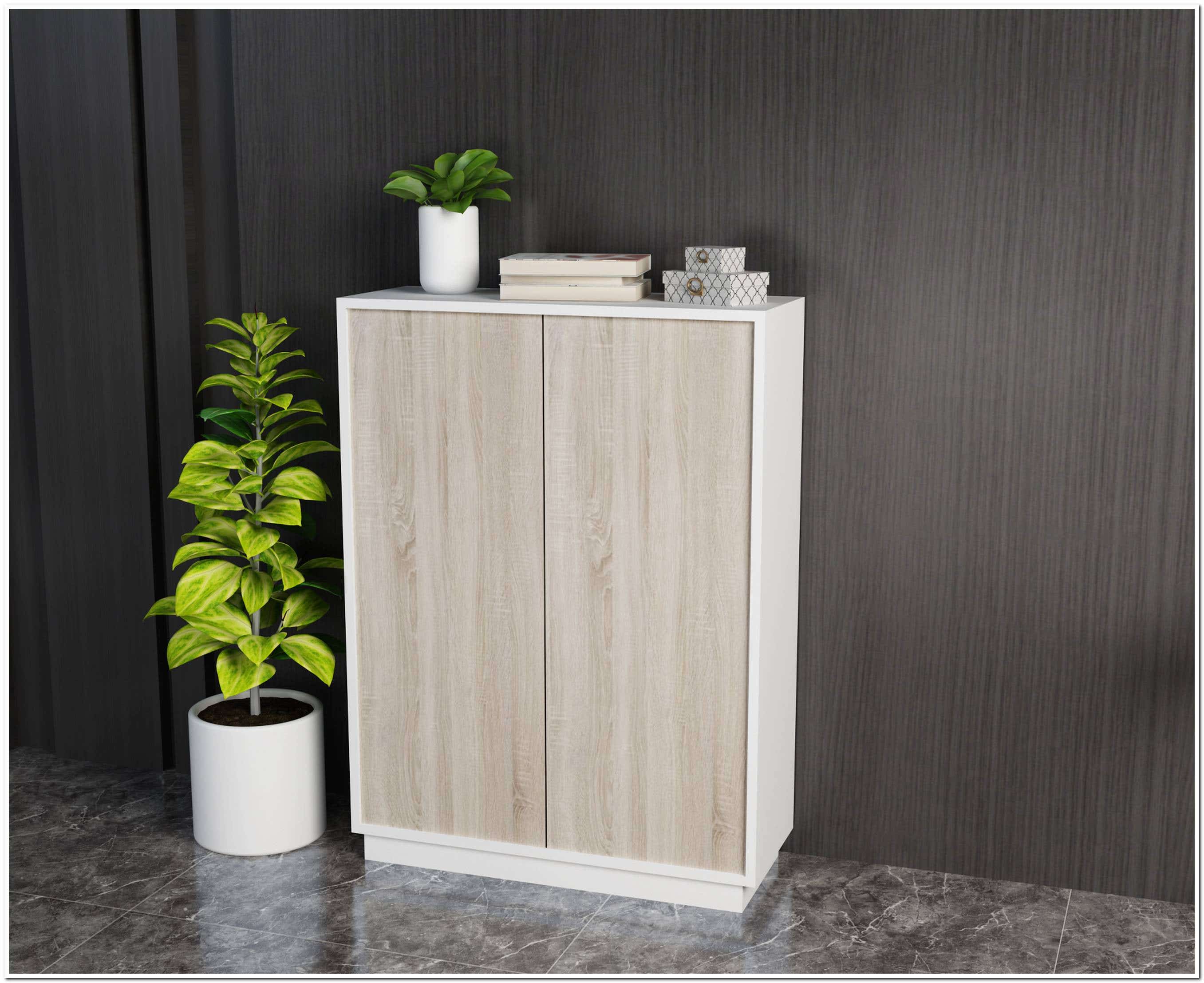 Mdf Wooden Shoe Rack, 110 × 40 × 80 Cm - White Beige