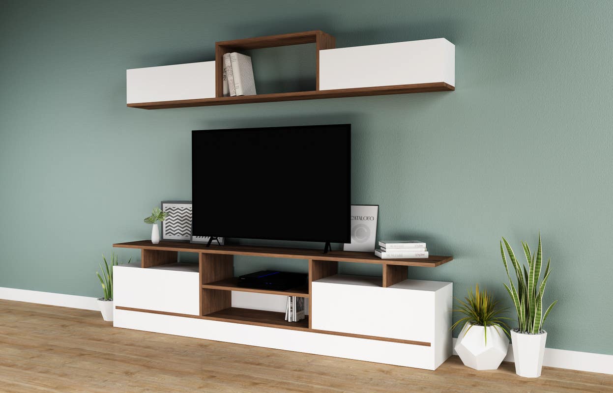 MDF Wood Screen Table, 200×30×50 cm - Brown White