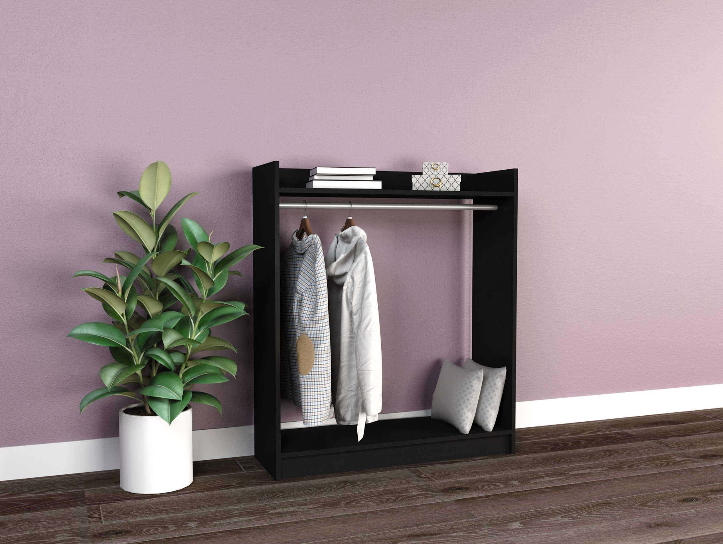 MDF Wood Open Wardrobe, 100x35x120 Cm - Black