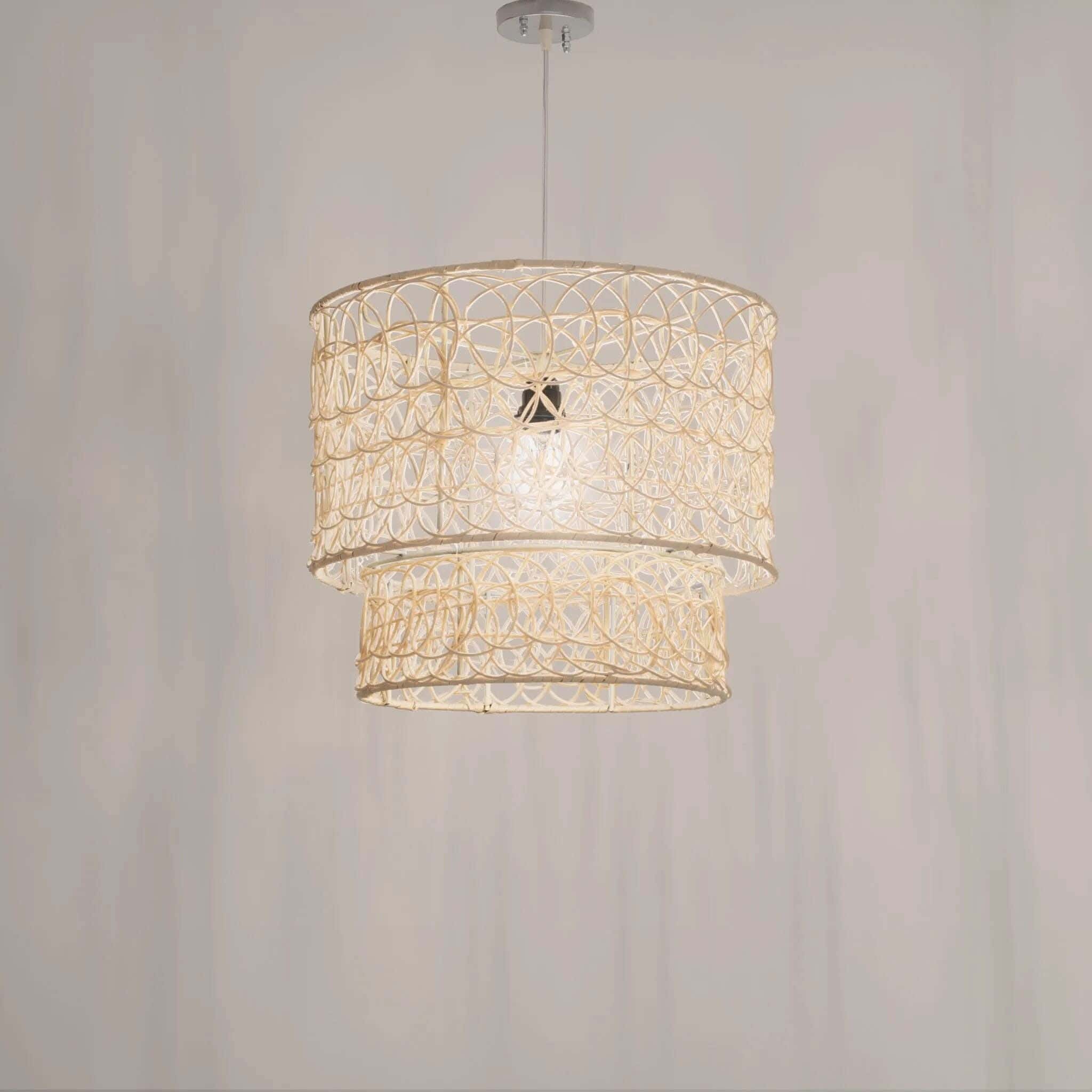 Boho ceiling chandelier, bamboo, 45x30 cm - beige
