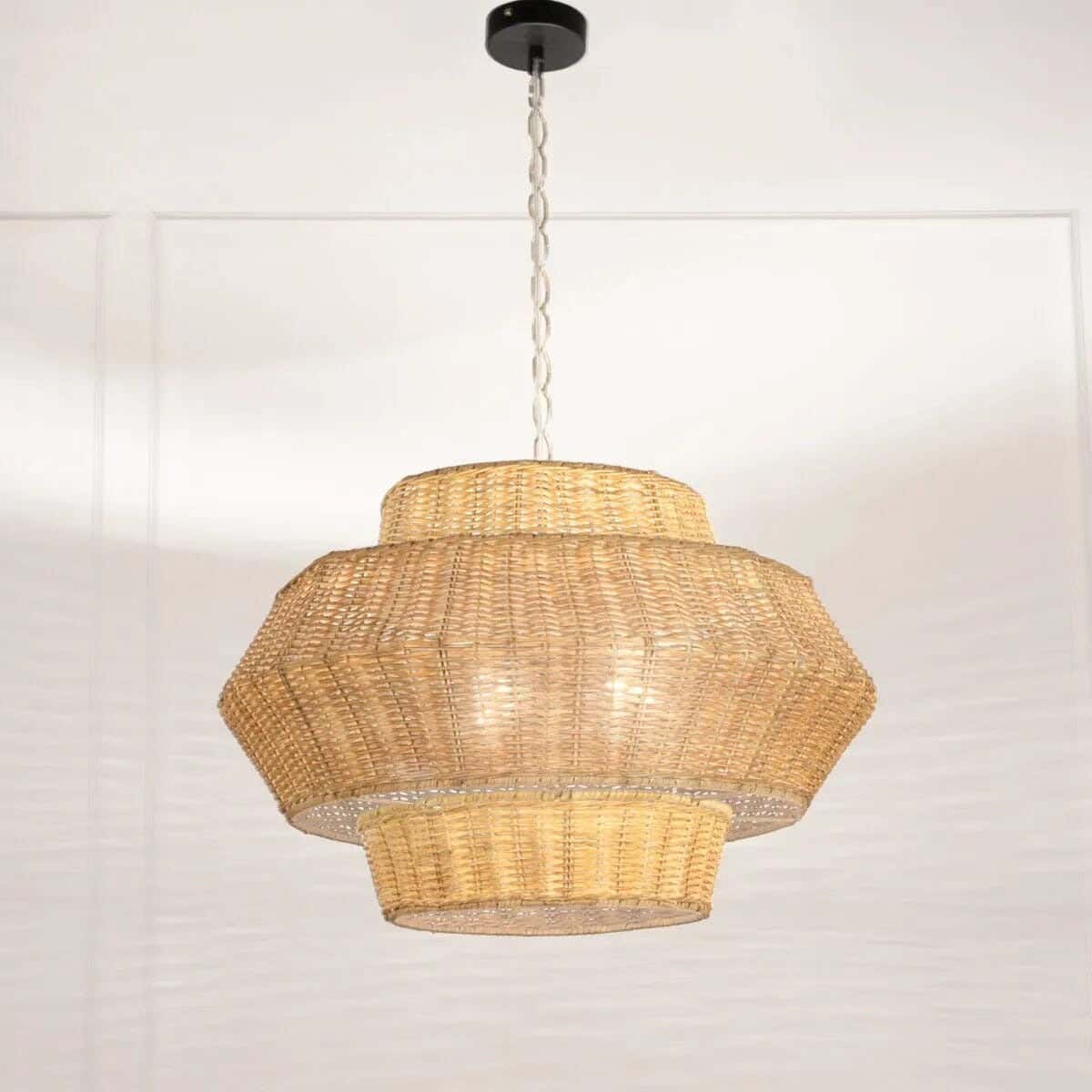 Boho ceiling chandelier, bamboo, 50x30 cm - beige