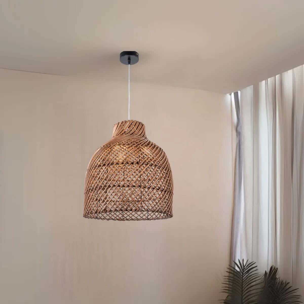 Boho Ceiling Chandelier, Bamboo, 40x45 cm - Beige