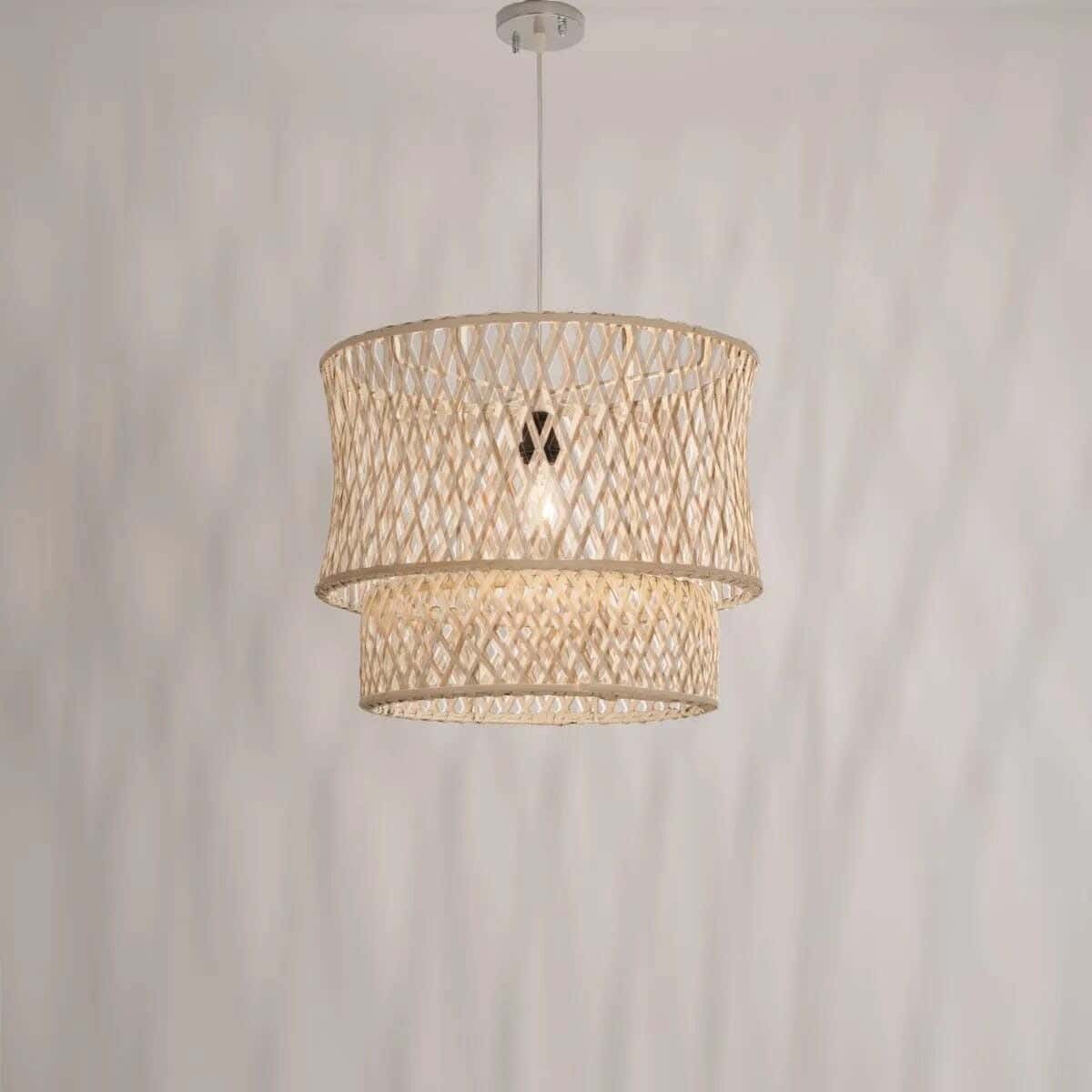 Boho ceiling chandelier, bamboo, 45x30 cm - beige