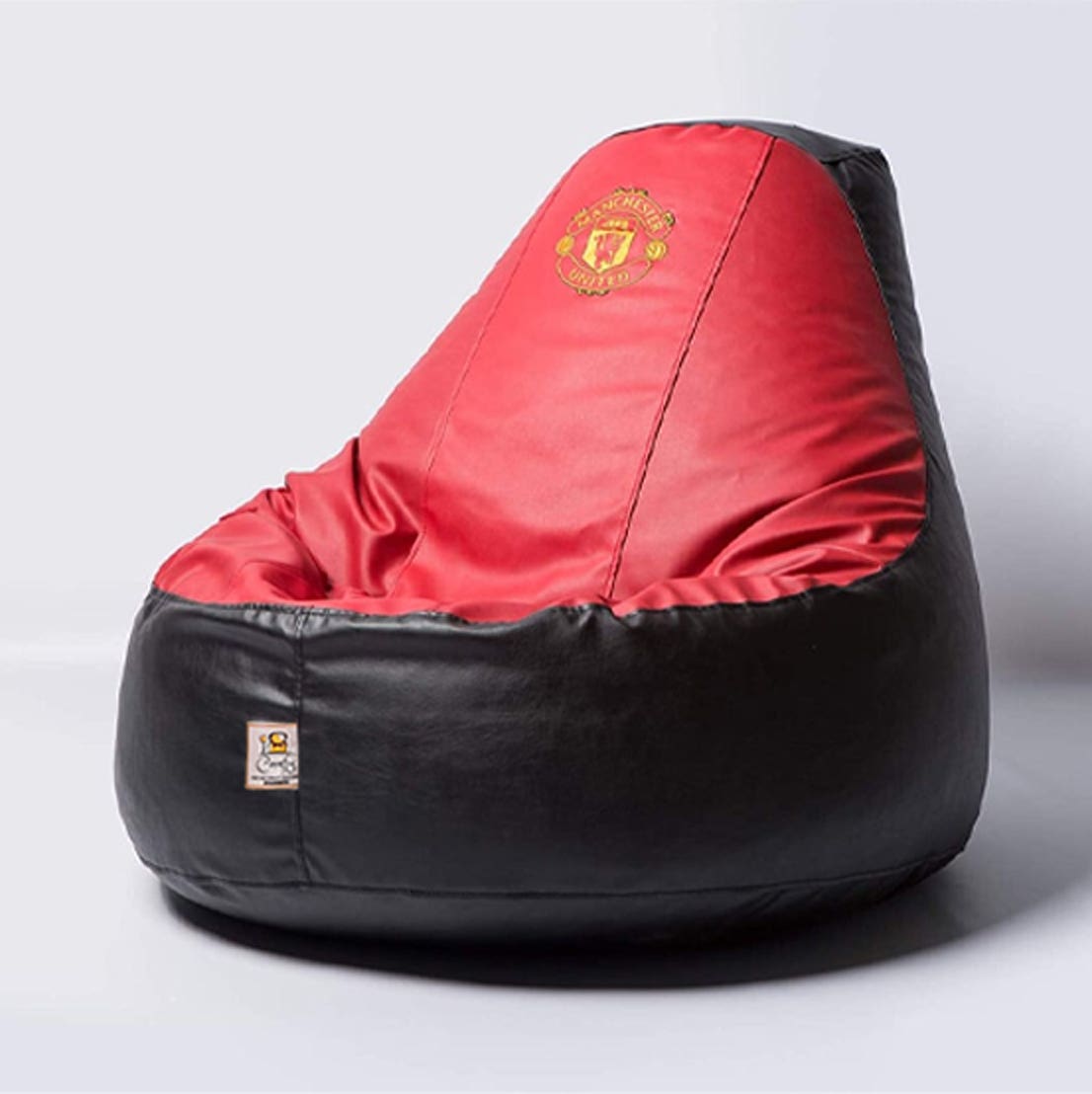 Leather Bean Bag, 90×90×95 cm - Black Red
