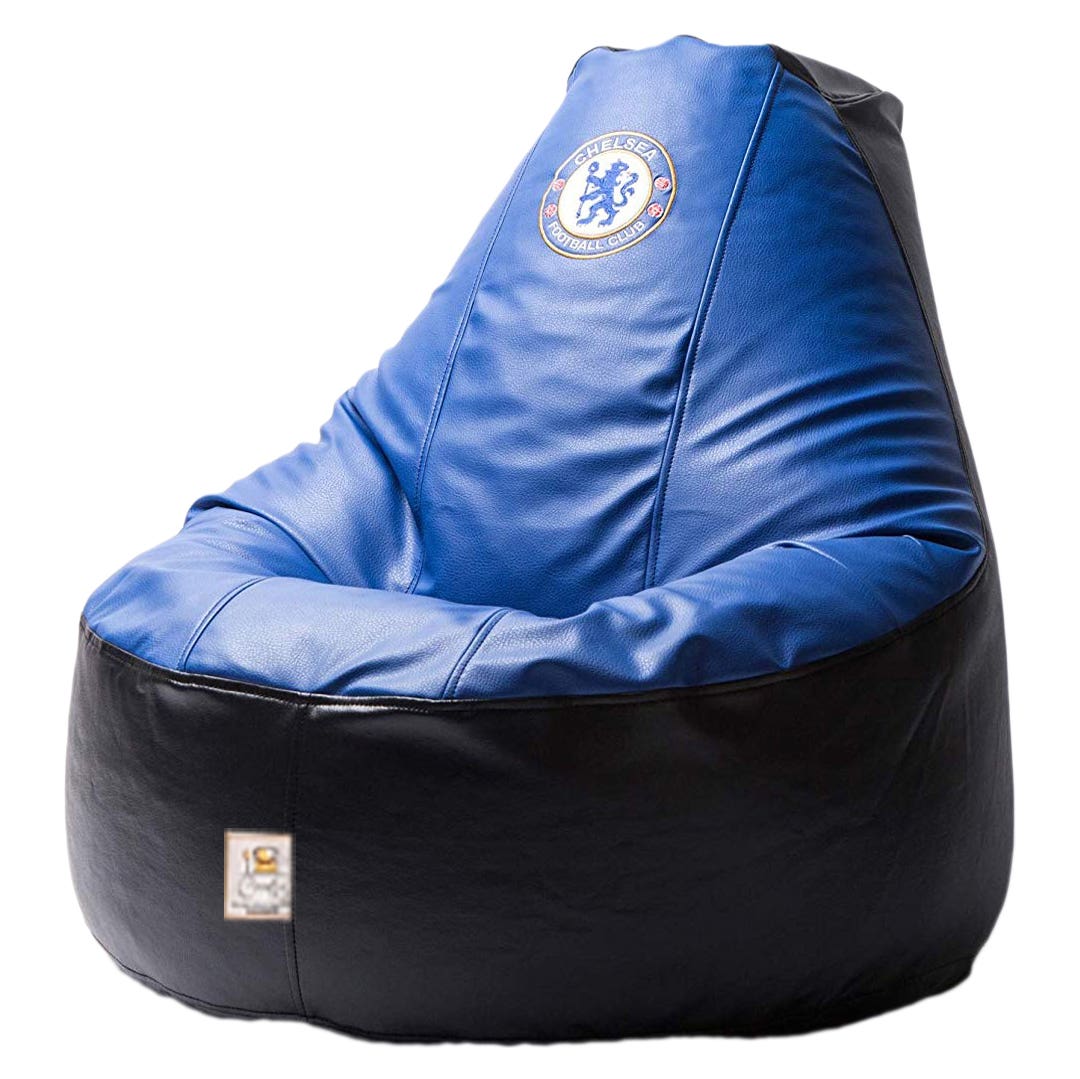 Leather Bean Bag, 90×90×95 cm - Black Blue