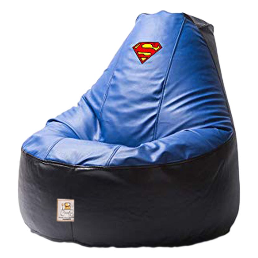 Leather Bean Bag, 90×90×95 cm - Black Blue