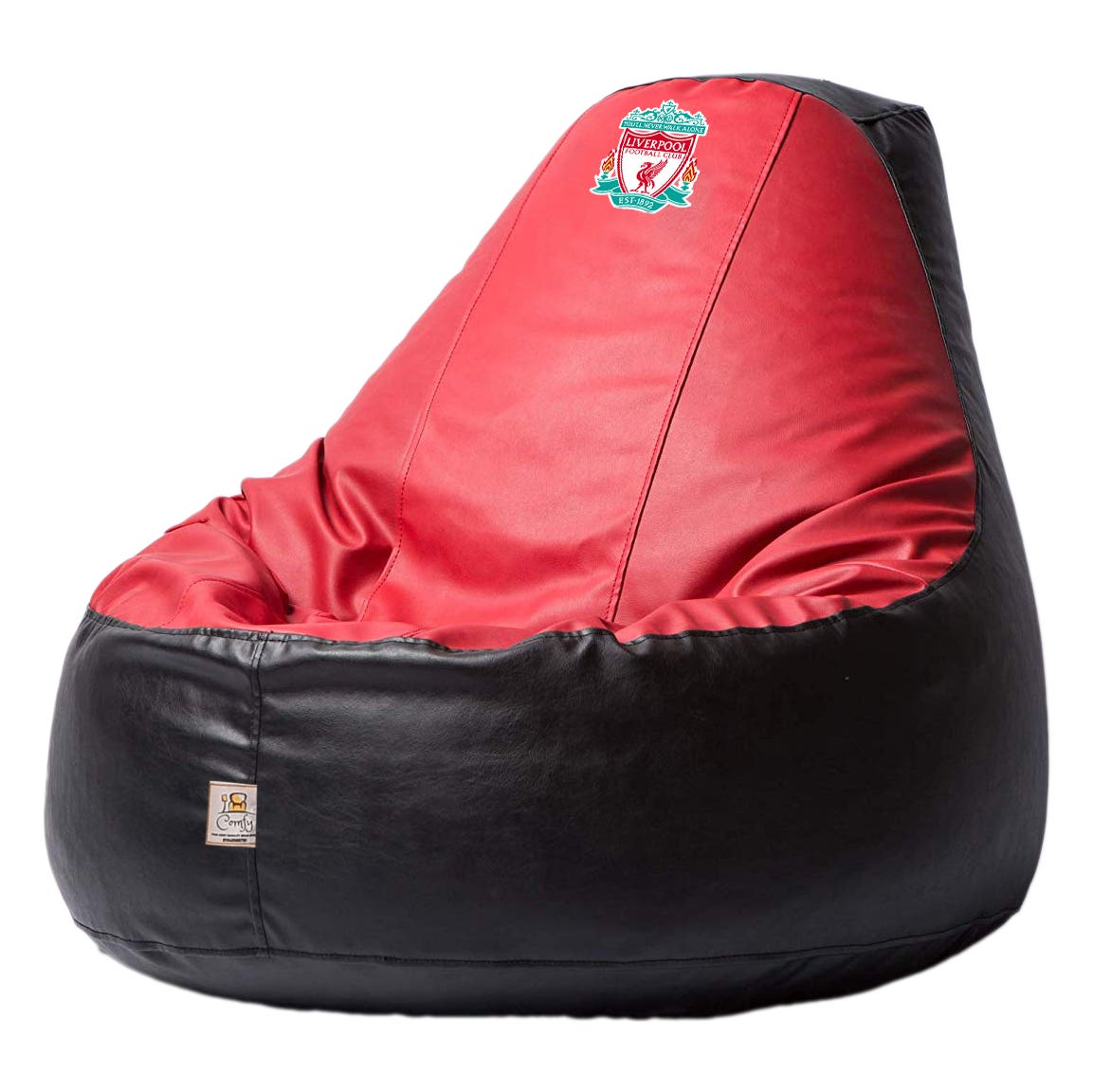 Leather Bean Bag, 90×90×95 cm - Black Red