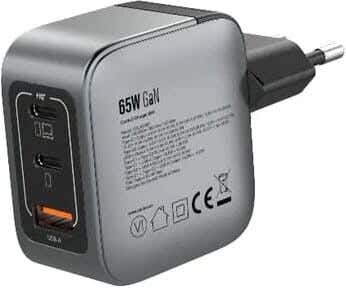 Cardo Wall Charger, 65W, GaN, 2 Type-C and USB-A Ports, 3 Ports - Black