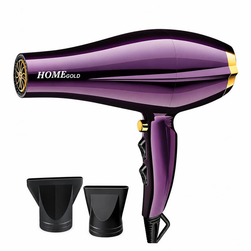 Home Gold HG-803 Hair Dryer, 4,000 Watts, 2 Attachments - Purple