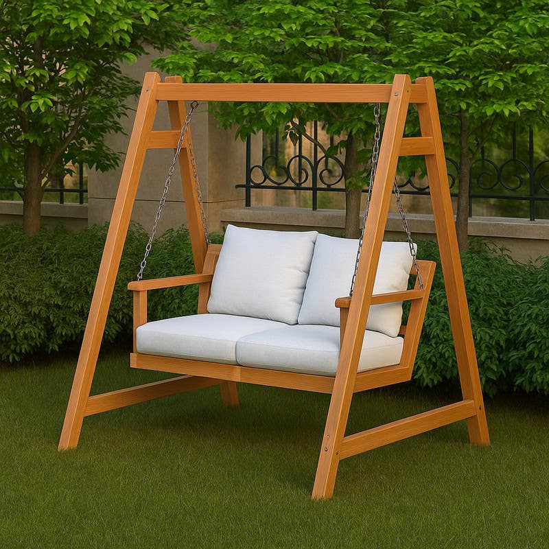 Red Beech Wood Swing, 160×120×195 Cm, 2 Pillows - Wooden