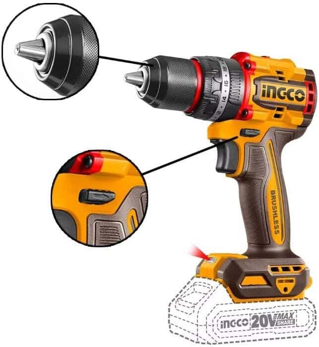 Ingco Cidli20558 Cordless Drill, 20 Voltage - Black Yellow
