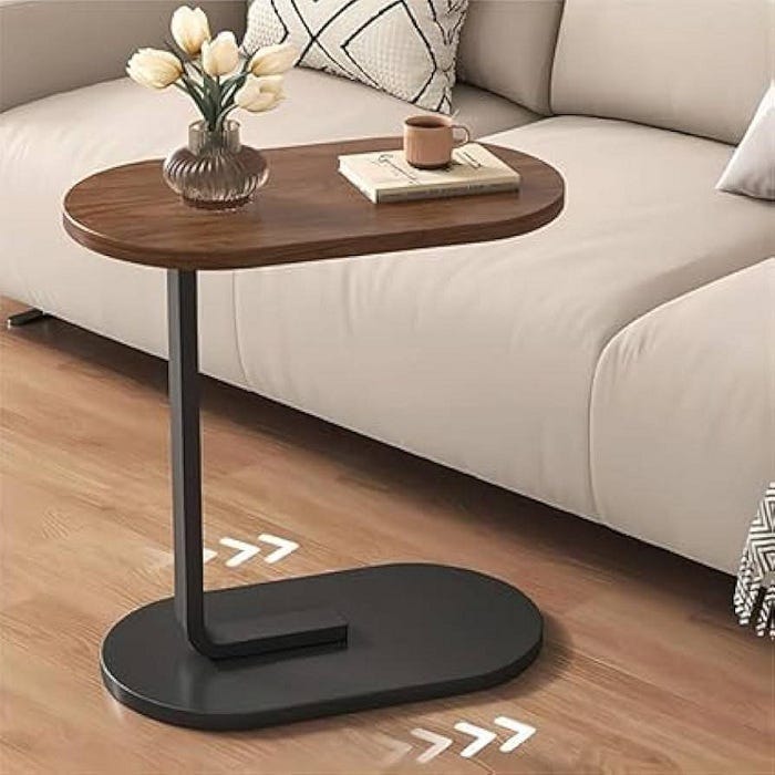 Side table, metal and wood, 60x45x35 cm - black brown