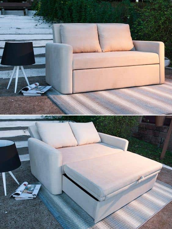 Beech Wood Sofa Bed, Linen Fabric, 1 Pieces, 85×210 Cm - Off White