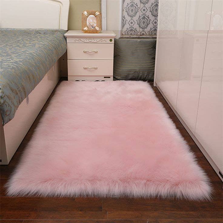 Fur Square Carpet, 150×100 cm - Pink