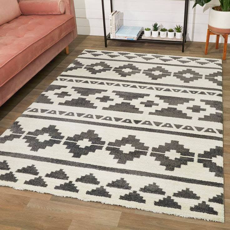 Hand Made Kilim Carpet, 200×150 cm - Off White Black
