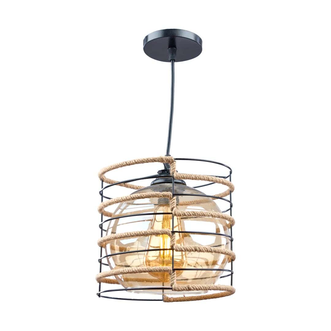 Aluminium&Rope Modern Chandelier, 25×20 Cm,1 Lamp - Black