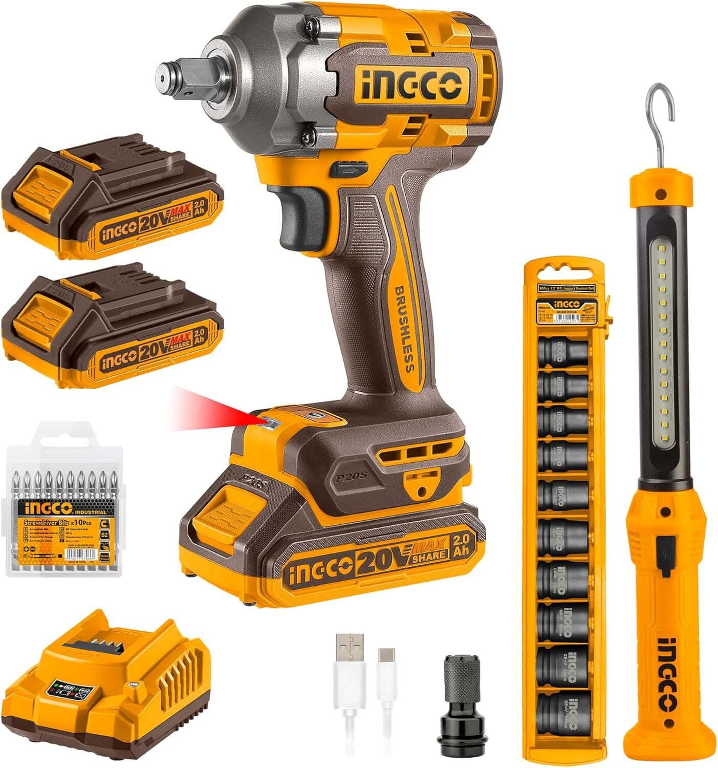 Ingco Cosli23048 Electric Wrench, 20 Voltage - Black Yellow