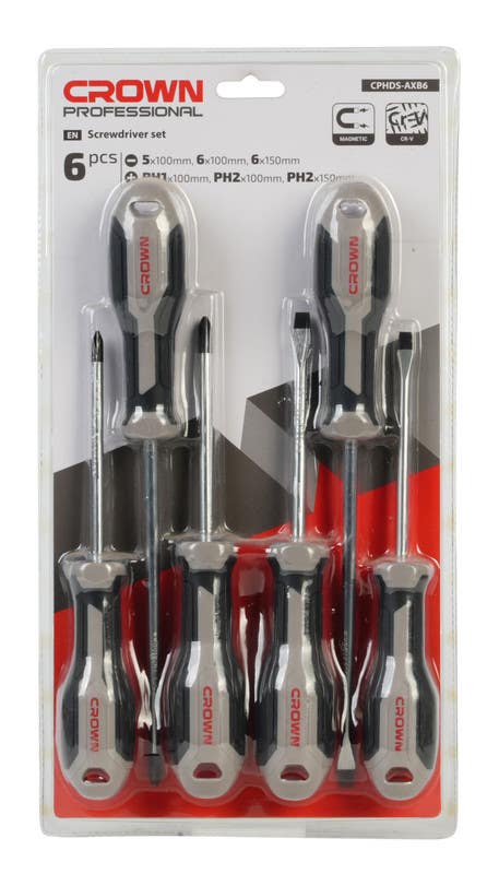 Crown CPHDS-AXB6 Screwdriver Set, 6 Pieces - Grey Black