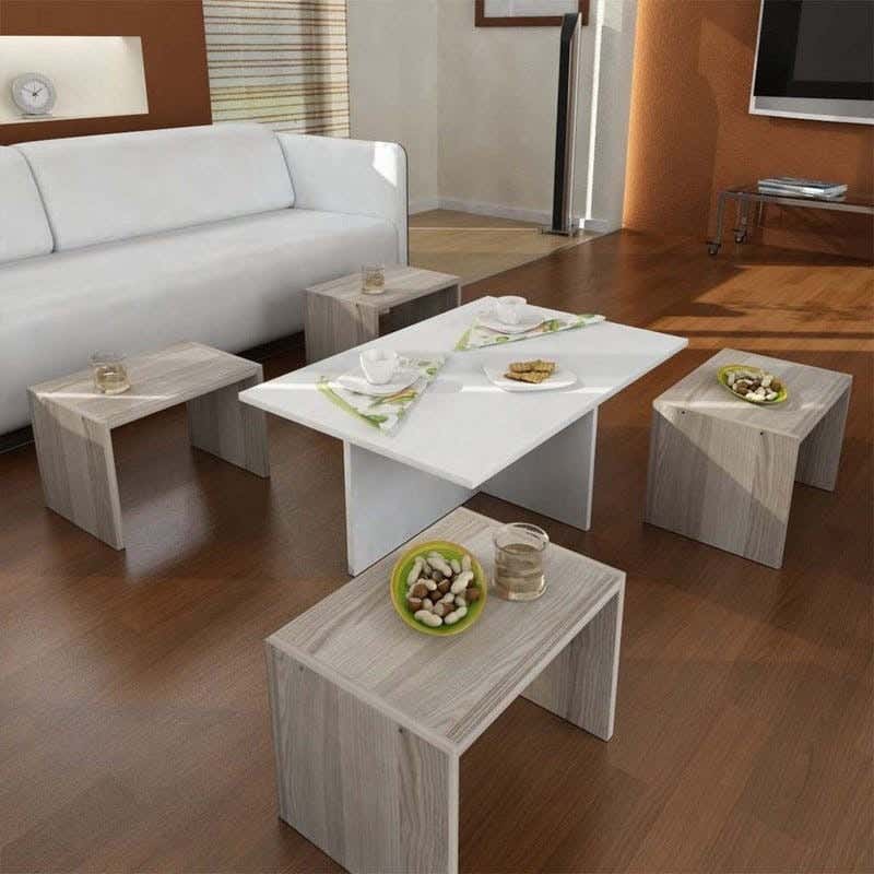 MDF Wood Coffee Table, 100×45×60 cm - Beige White