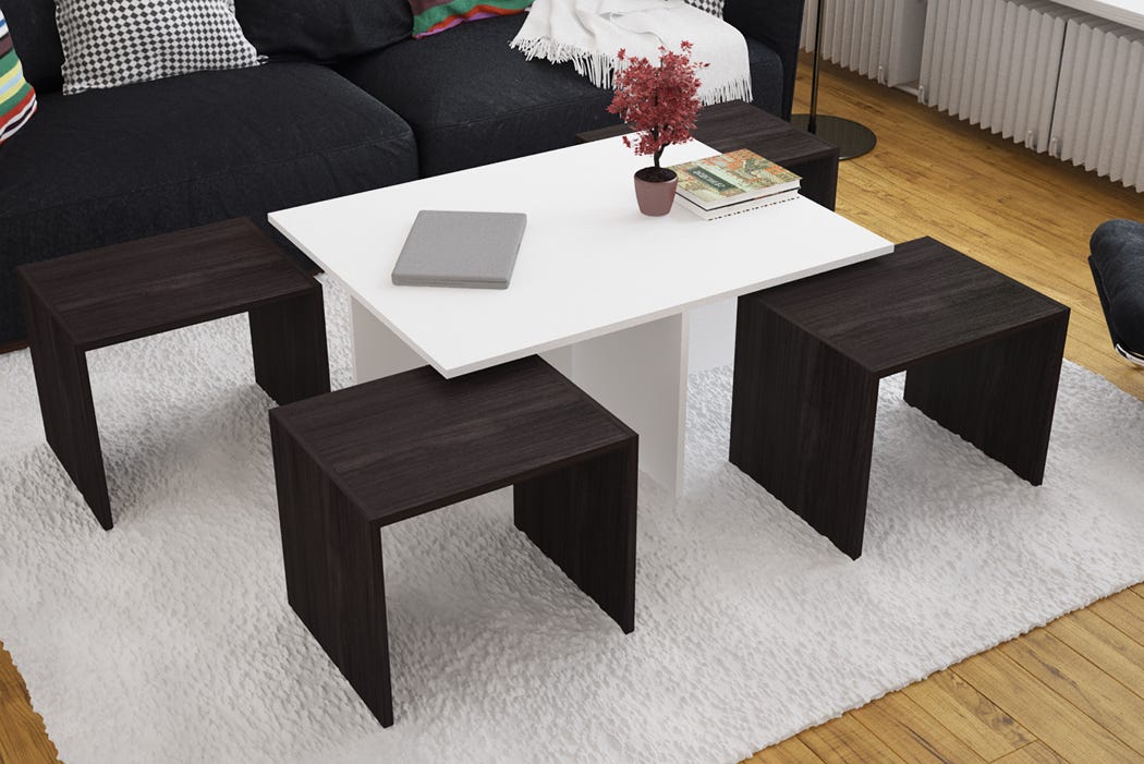 MDF Wood Center Table, 100x80x45 cm - White Brown