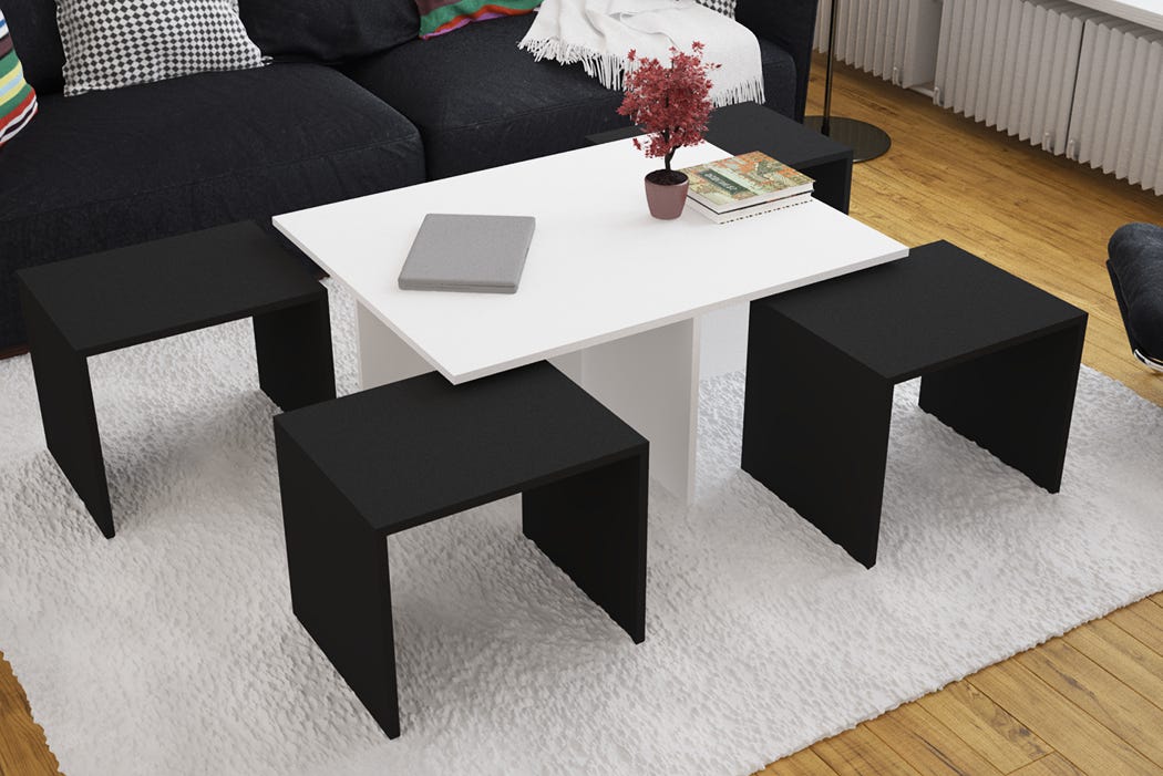 MDF Wood Center Table, 100x80x45 cm - White Black