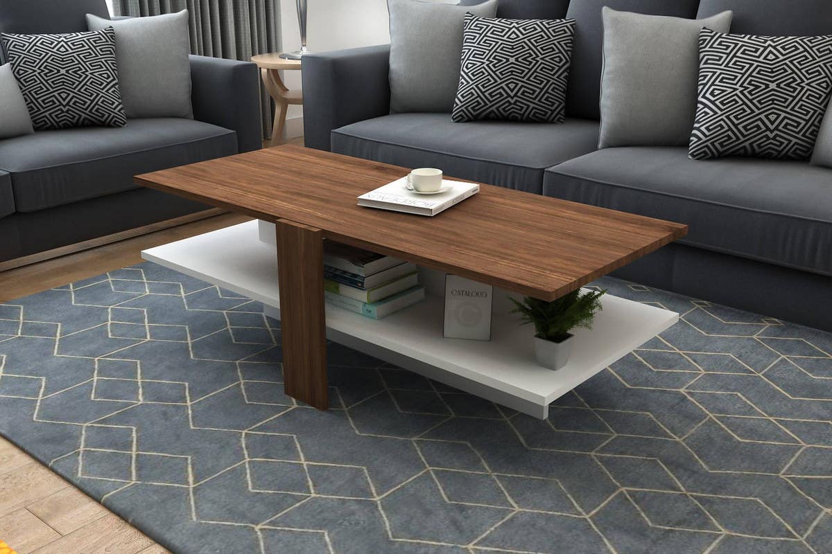MDF Wood Center Table, 120x60x40 cm - White Brown