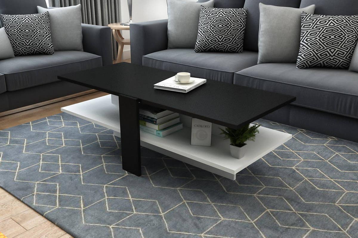 MDF Wood Center Table, 120x60x40 cm - White Black