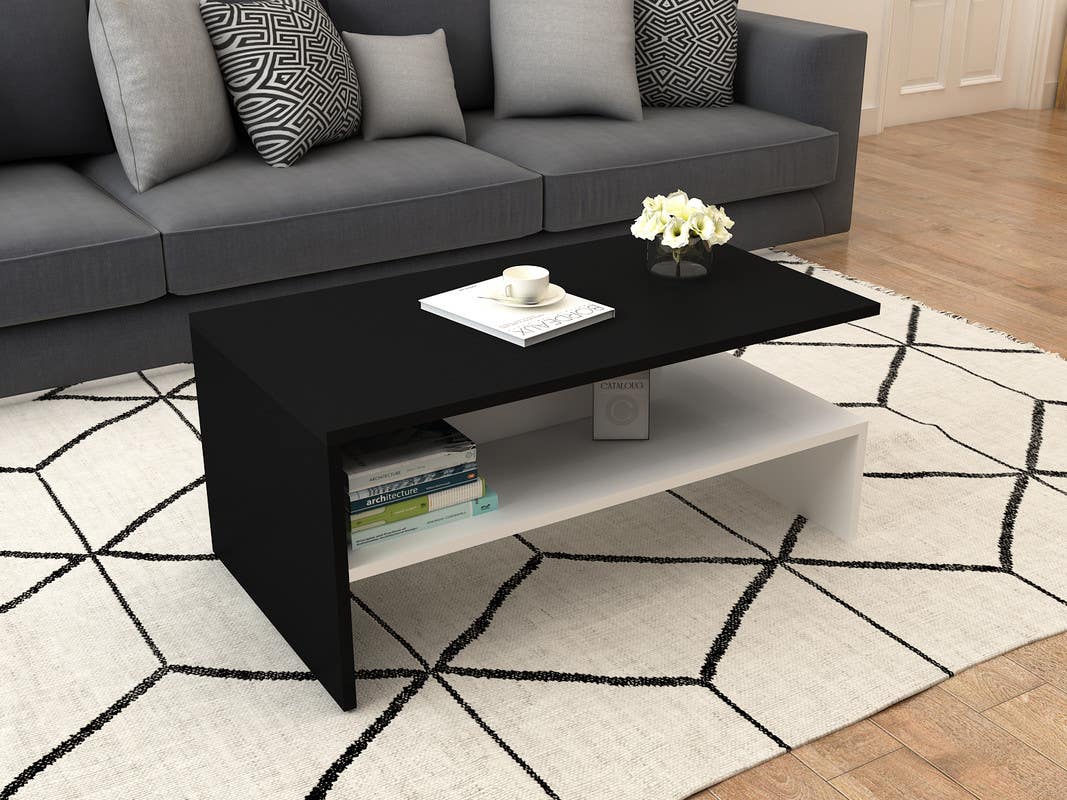 MDF Wood Center Table, 90x50x40 cm - Black White
