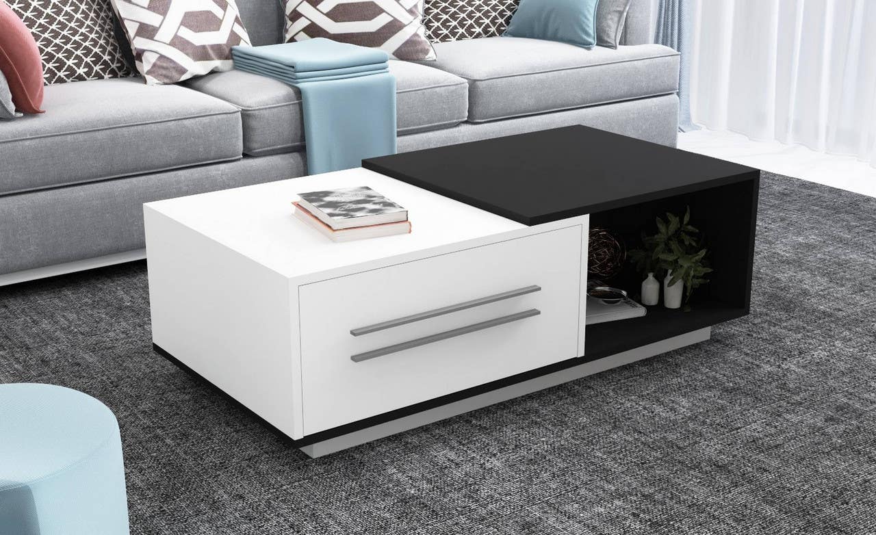 MDF Wood Center Table, 120x60x40 cm - White Black