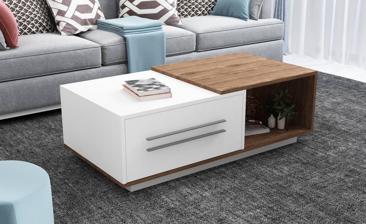 MDF Wood Center Table, 120x60x40 cm - White Brown