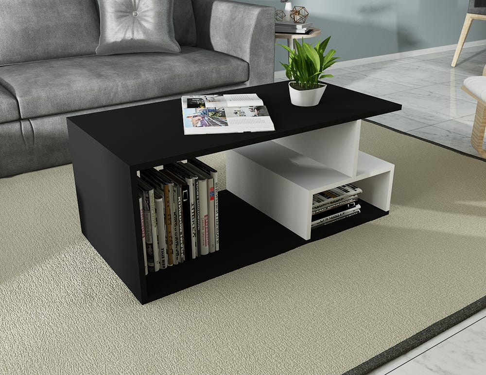 MDF Wood Center Table, 100x50x40 cm - Black White