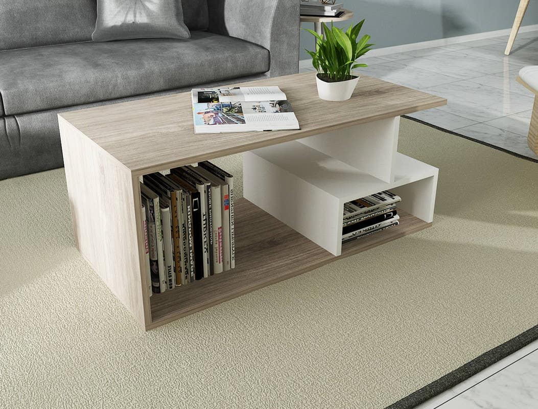 MDF Wood Center Table, 100x50x40 cm - White Beige
