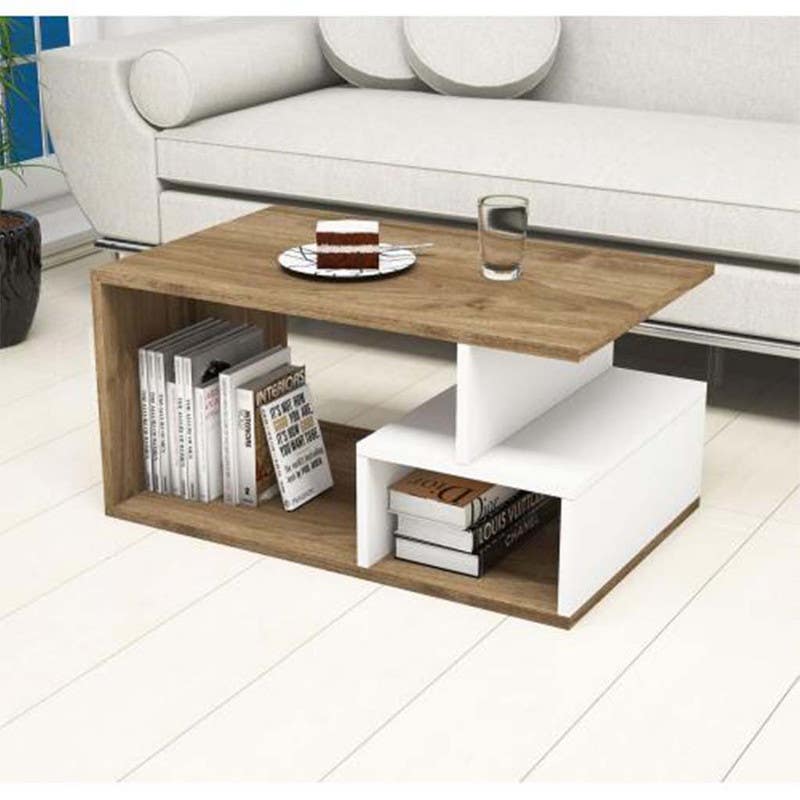 MDF Wood Center Table, 100x50x40 cm - White Brown
